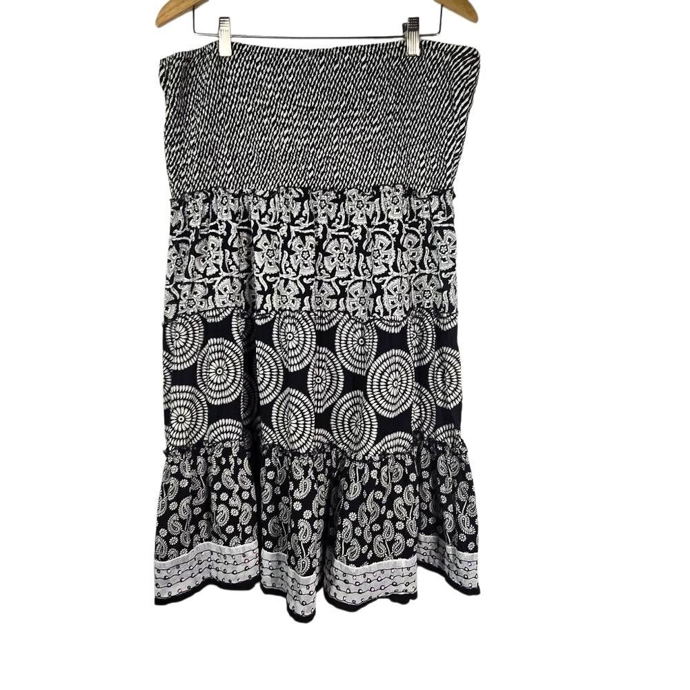 Peppermint Bay Black & White Strapless  Monochrome Boho Dress Size 1x